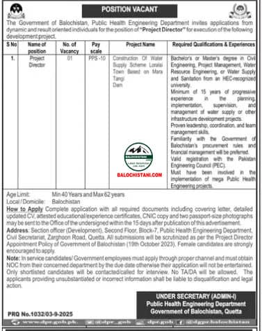 Public Health Engineering Department Jobs 2025 Advertisement