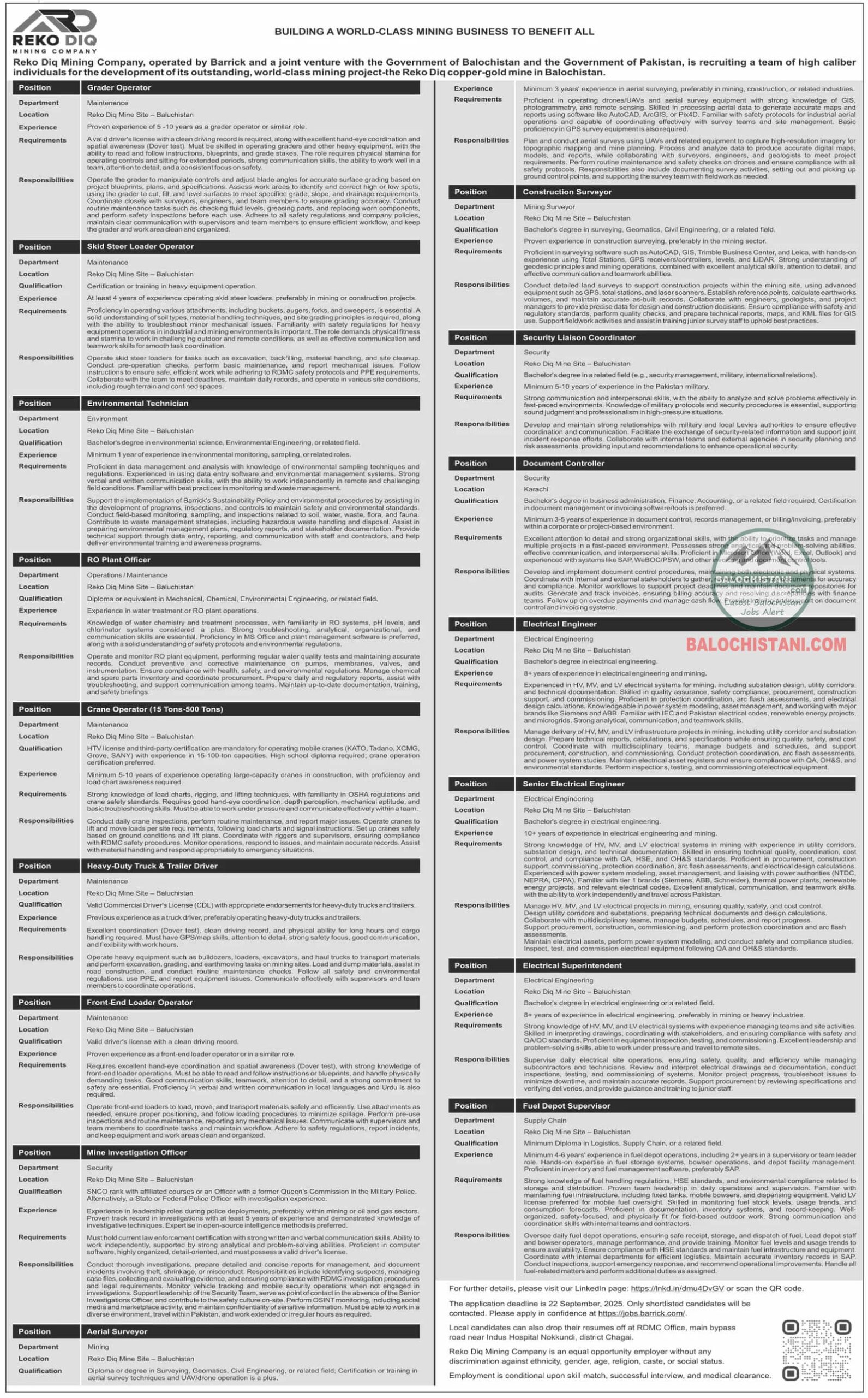 Reko Diq Mining Company Jobs 2025 Advertisement