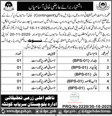 Agriculture Department Awaran Jobs 2025 Advertisement