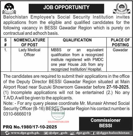 Balochistan Employee Social Security Institution Jobs 2025 Advertisement