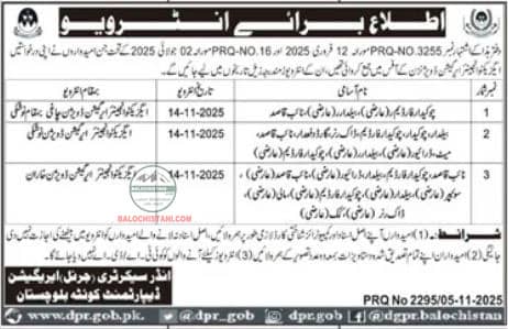 Irrigation Department Balochistan Test Interview 2025 Advertisement