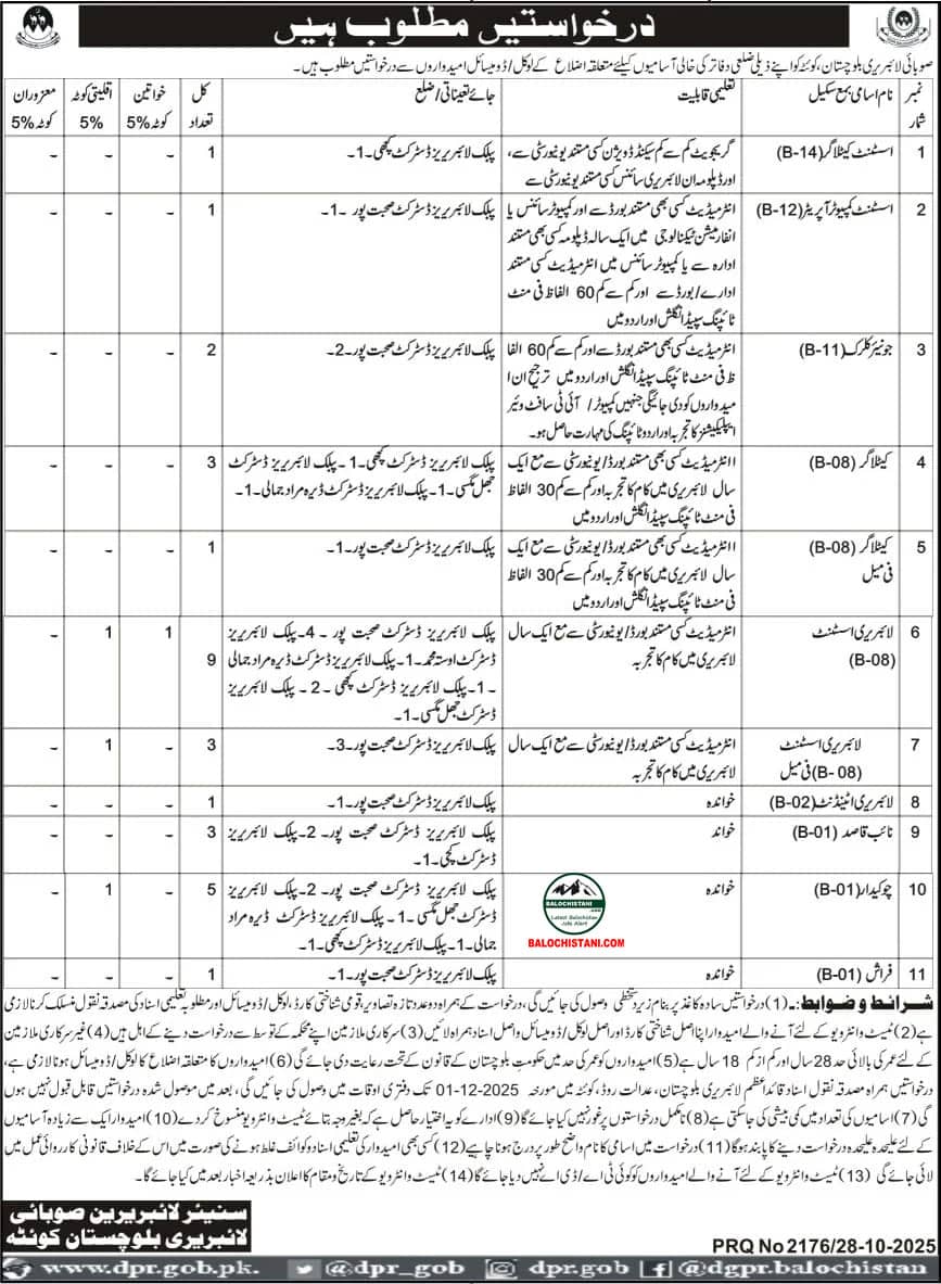 Jobs in Balochistan Provincial Library 2025 Advertisement
