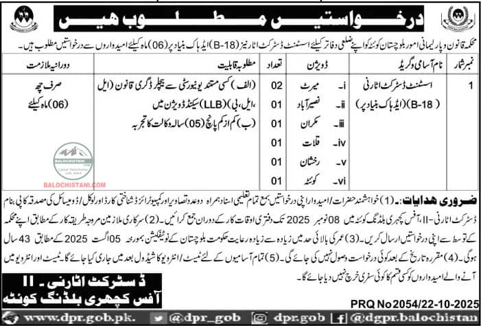 Law and Parliamentary Affairs Department Balochistan Jobs 2025 Advertisement