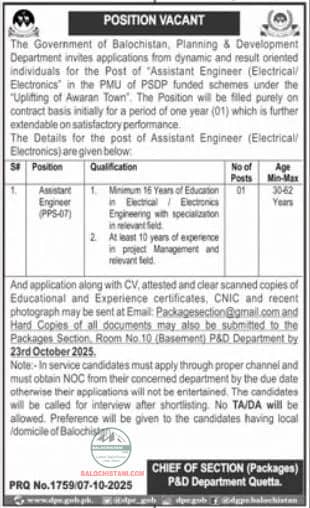 Planning and Development Department Balochistan Jobs 2025 Advertisement