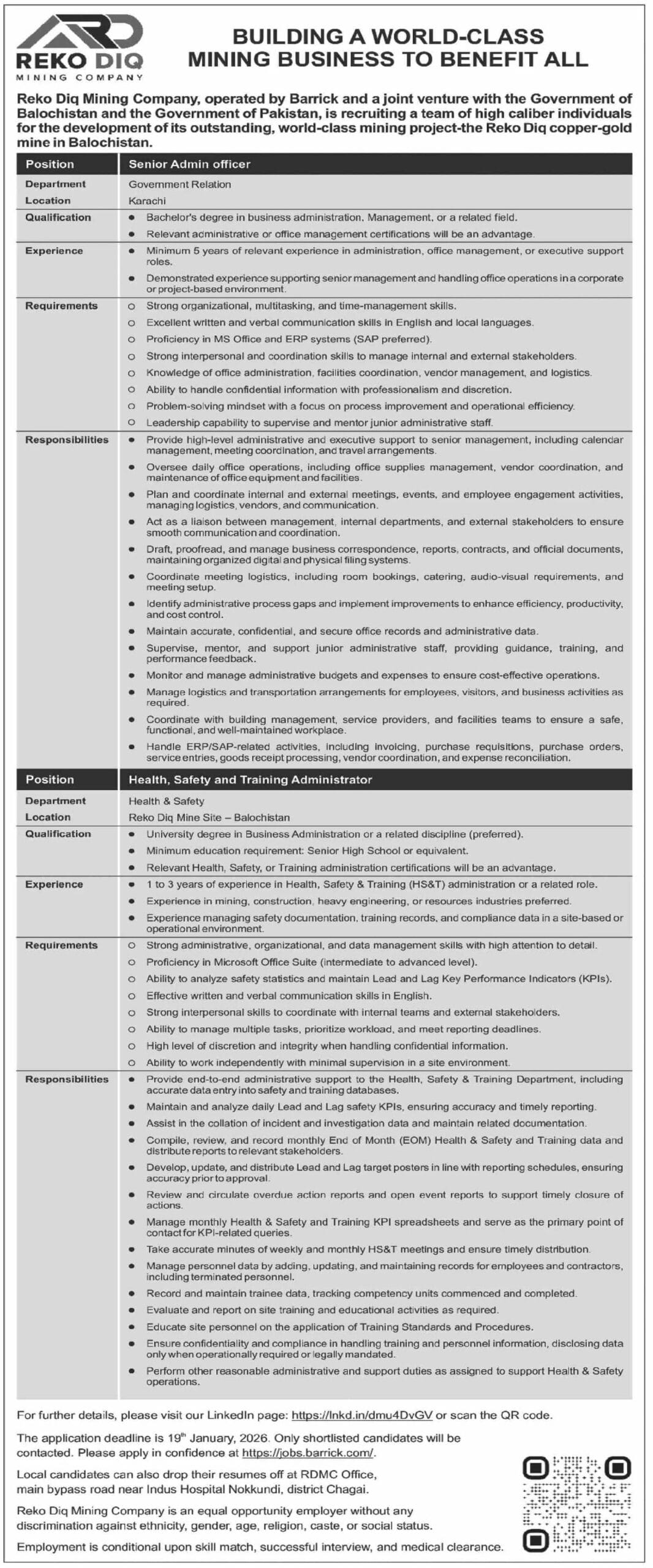 Reko Diq Careers 2026 Advertisement