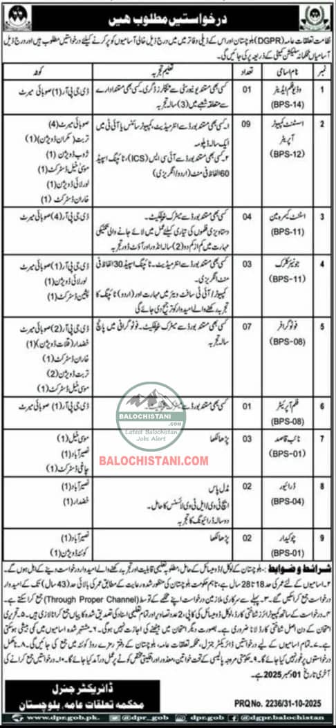 Directorate General Public Relations Balochistan Jobs 2025 Advertisement