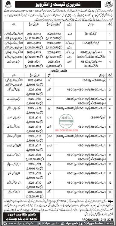Directorate of Youth Affairs Balochistan Test Interview 2025-2026 Advertisement 