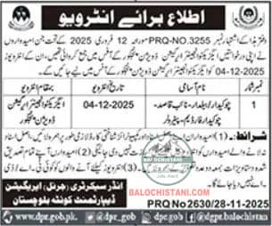 Irrigation Department Balochistan Test Interview 2025