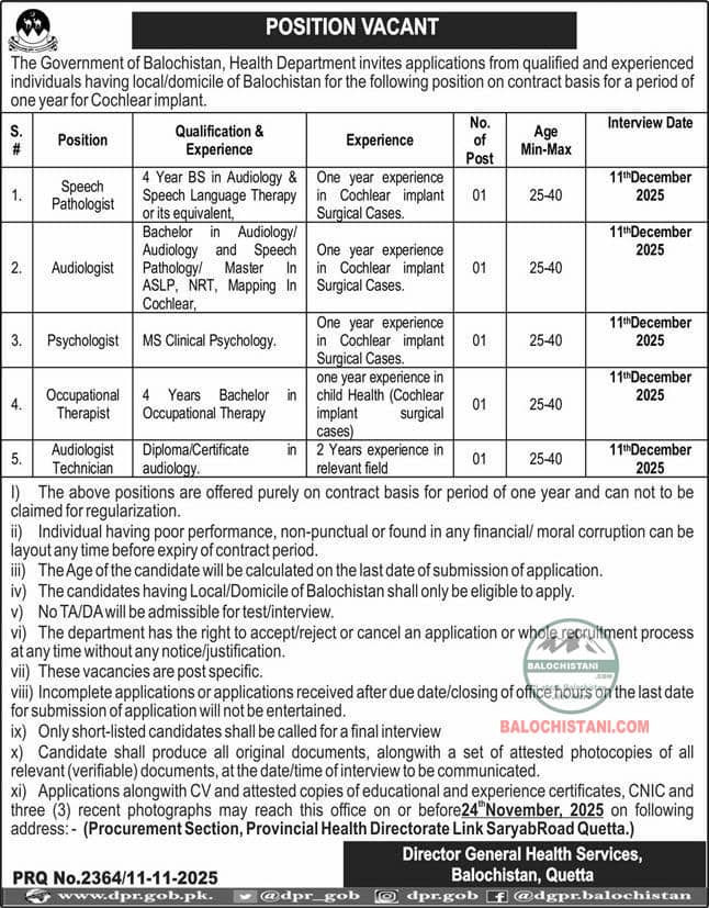 Jobs in Balochistan Health Department 2025 Advertisement 