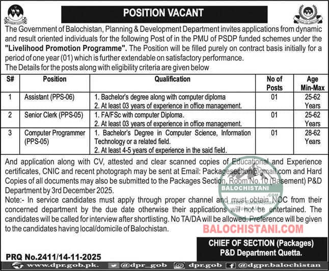 Jobs in Balochistan Planning and Development Dept 2025 Advertisement