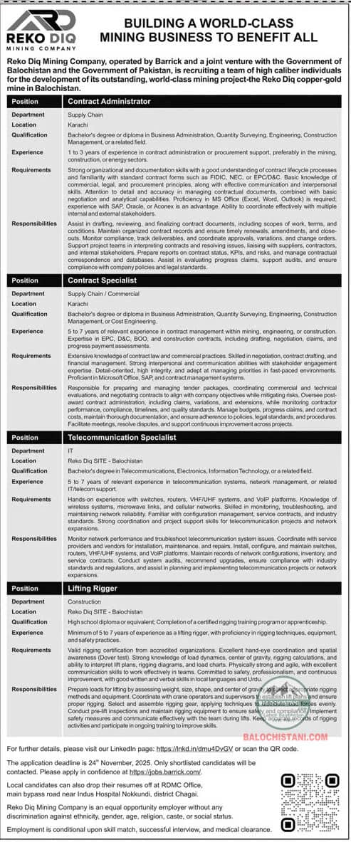 Reko Diq Mining Company Jobs 2025 Online Apply Advertisement 