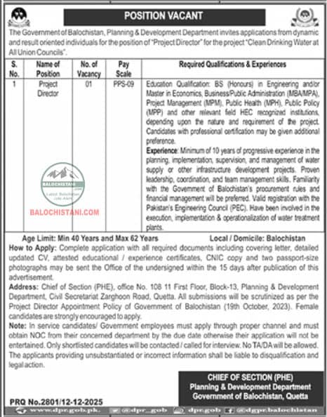 Jobs in Balochistan Planning and Development Department 2026 Official Advertisement 