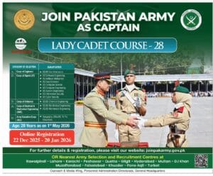 Pakistan Army Jobs Through Lady Cadet Course 2026