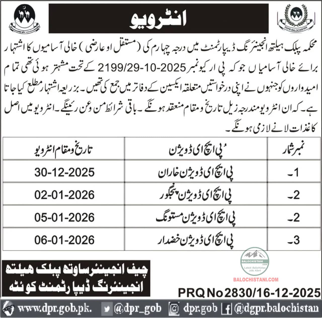 Public Health Engineering PHE Balochistan Test Interview 2026