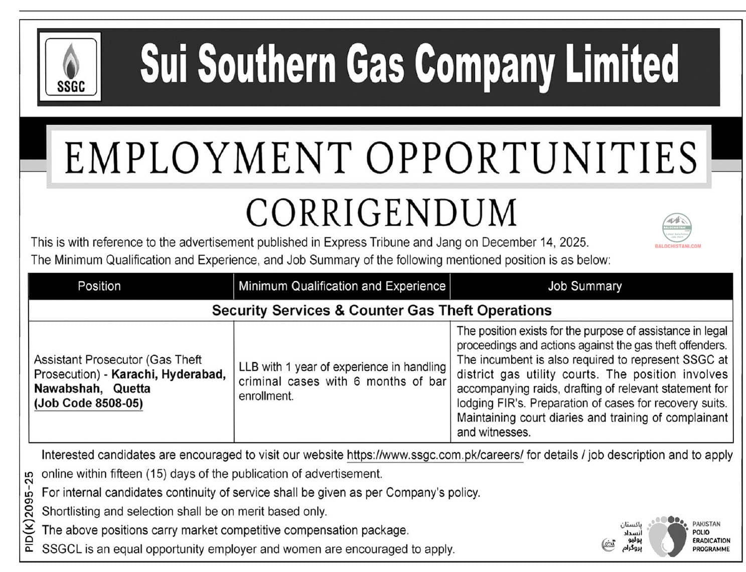 Sui Southern Gas Company Limited SSGC Jobs 2026 Official Advertisement 